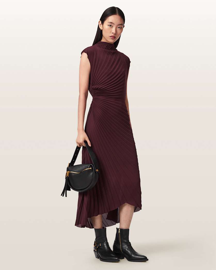 Rayanna Pleated Midi Dress OXBLOOD RED | ALLSAINTS Canada